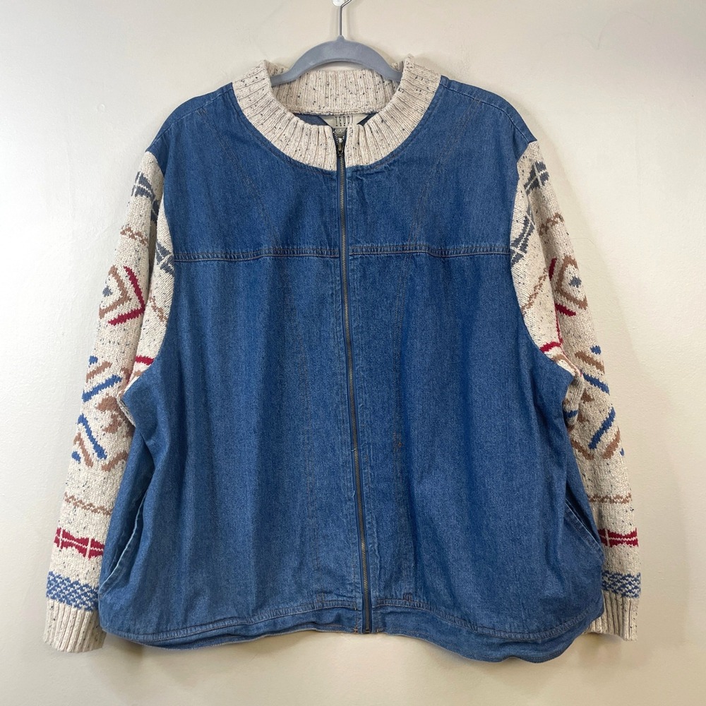 Vintage Teddi Jean Jacket Sweater Combo Womens 2X Oversized Full Zip Comfy Layer